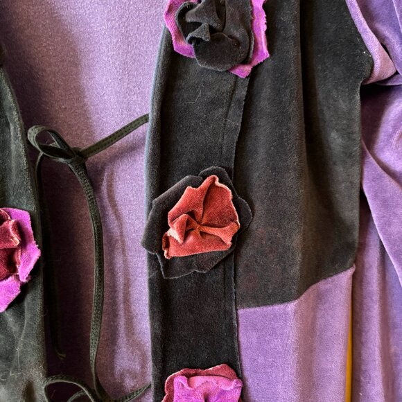 Purple Velvet Coat, Velvet Cardigan, 3D Flower Jacket, purple duster, Velour - Picture 4 of 11